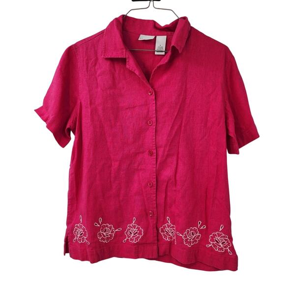Kim Rogers Linen Blend Pink Short Sleeve Shirt - Small - Picture 1 of 3
